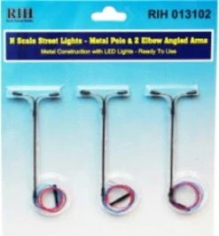Rock Island Hobby 013102 - N Scale Streetlights Vertical Pole And 2 Elbow Angled Arms - N Scale