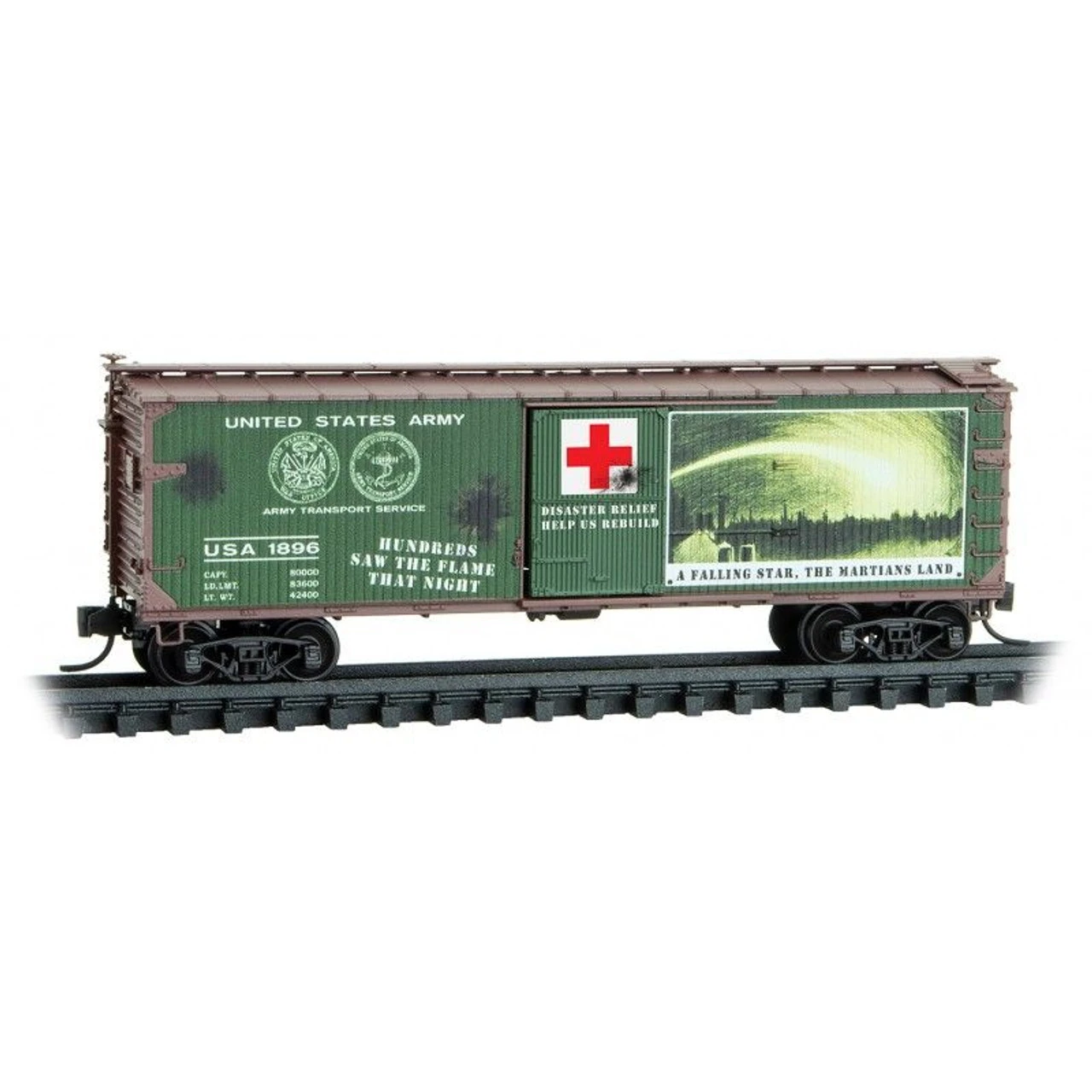 Micro-Trains Line 03900270 - 40' Wood Sheathed Boxcar W/ High Brakewheel And Roofwalk United States Army (USA) 1896 - N Scale 3 Micro-Trains Line 03900270 - 40' Wood Sheathed Boxcar W/ High Brakewheel And Roofwalk United States Army (USA) 1896 - N Scale